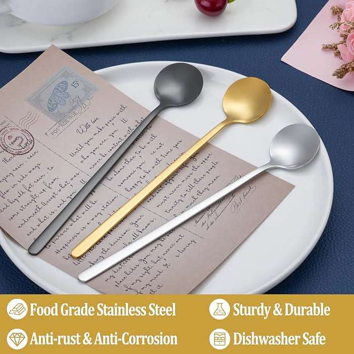 12 Pcs Coffee Spoons Set, 6.7" Gold Tea Spoons Long Handle, Gold Small Teaspoons, Stainless Steel Espresso Spoon, Long Spoon for Stirring, Coffee Bar Accessories - Image 4