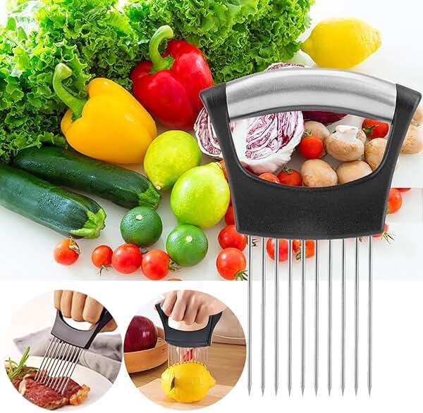 JAYVAR Onion Holder for Slicing,304 Stainless Steel Onion Slice Holder with 10 Long Needles,Onions Cutter Vegetable Chopper,Onions Chopper Tool,Food Slicing Guide for Neat Slicing,Tomato Potato Cutter - Image 6