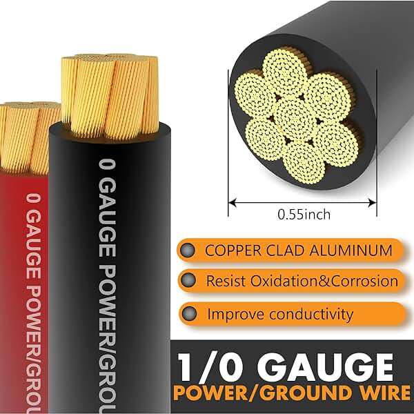 Jeemiter 1/0 Gauge Wire (40ft Red/Black) Battery Cable Copper Clad Aluminum CCA for Automotive Power Ground,Audio Speaker,Battery,Solar,RV with 250A ANL Fuse Holder,Lug Terminals,Heat Shrink Tube - Image 2