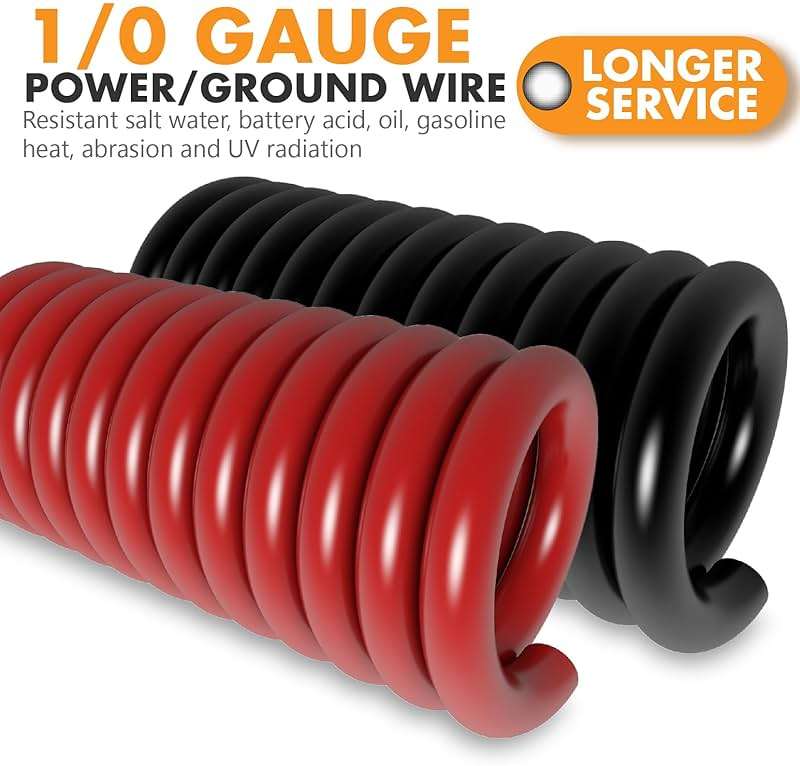 Jeemiter 1/0 Gauge Wire (40ft Red/Black) Battery Cable Copper Clad Aluminum CCA for Automotive Power Ground,Audio Speaker,Battery,Solar,RV with 250A ANL Fuse Holder,Lug Terminals,Heat Shrink Tube - Image 3