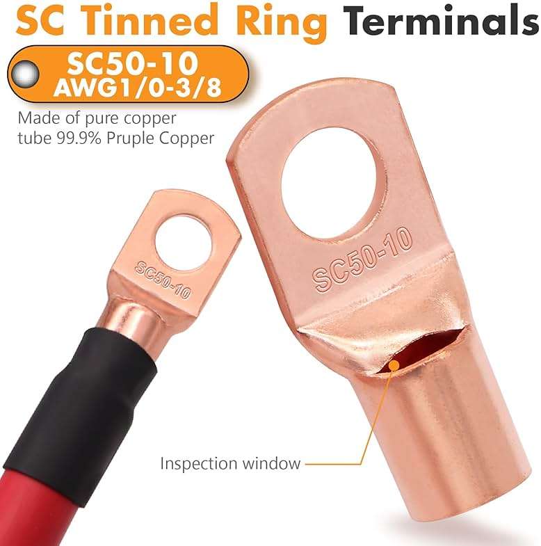 Jeemiter 1/0 Gauge Wire (40ft Red/Black) Battery Cable Copper Clad Aluminum CCA for Automotive Power Ground,Audio Speaker,Battery,Solar,RV with 250A ANL Fuse Holder,Lug Terminals,Heat Shrink Tube - Image 5