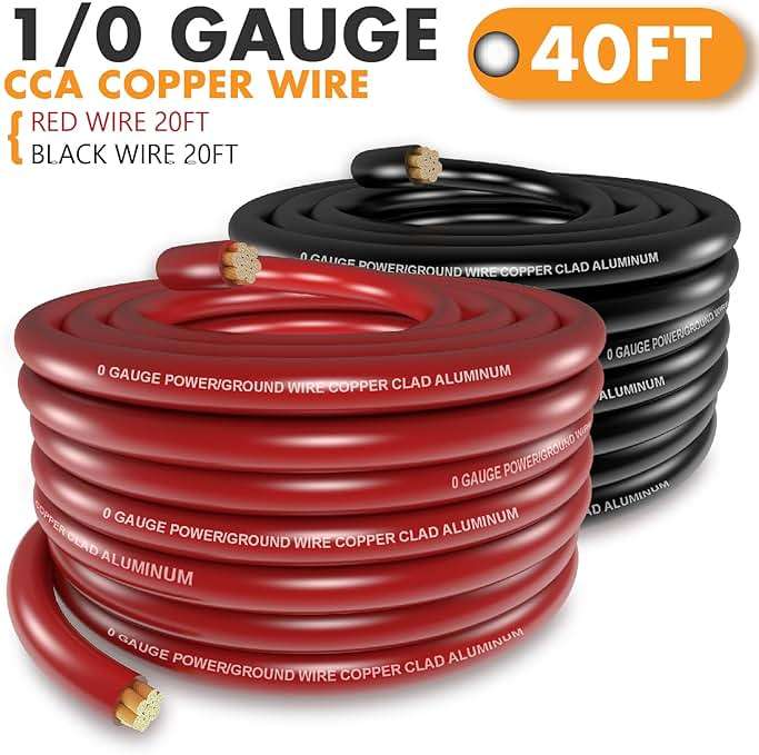 Jeemiter 1/0 Gauge Wire (40ft Red/Black) Battery Cable Copper Clad Aluminum CCA for Automotive Power Ground,Audio Speaker,Battery,Solar,RV with 250A ANL Fuse Holder,Lug Terminals,Heat Shrink Tube - Image 6