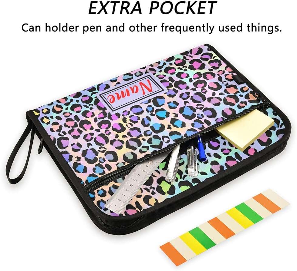 Leopard Print Rainbow Cheetah Polka Dot Expanding File Folder, 13 Pockets Accordion File Organizer with Sticky Labels Zipper Portable A4 Document Organizer for Home Office School Supplies - Image 2
