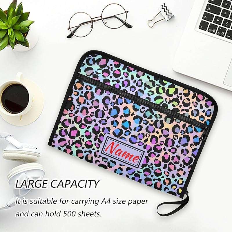 Leopard Print Rainbow Cheetah Polka Dot Expanding File Folder, 13 Pockets Accordion File Organizer with Sticky Labels Zipper Portable A4 Document Organizer for Home Office School Supplies - Image 6
