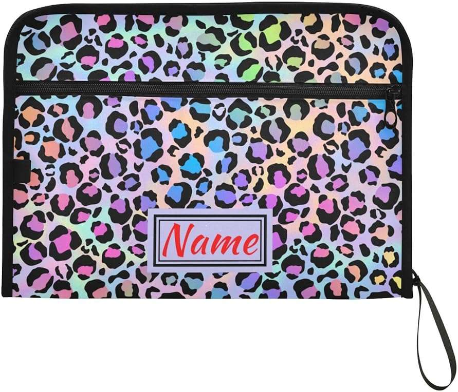 Leopard Print Rainbow Cheetah Polka Dot Expanding File Folder, 13 Pockets Accordion File Organizer with Sticky Labels Zipper Portable A4 Document Organizer for Home Office School Supplies - Image 7