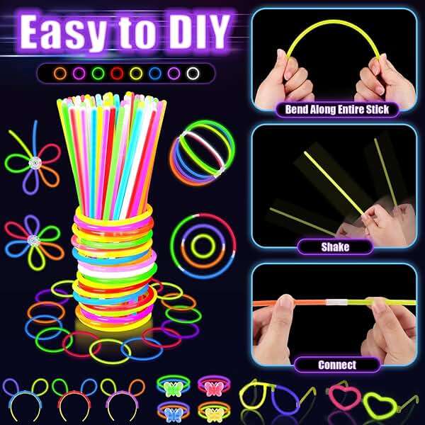 Glow in the Dark Party Supplies for Kids Adults, Light Up Party Favors with 57 LED Light Up Toys, 100 Glow Sticks Bulk DIY Glow Necklaces Glasses Bracelets Headband, Neon Party Supplies & Decorations - Image 3