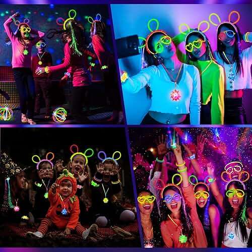 Glow in the Dark Party Supplies for Kids Adults, Light Up Party Favors with 57 LED Light Up Toys, 100 Glow Sticks Bulk DIY Glow Necklaces Glasses Bracelets Headband, Neon Party Supplies & Decorations - Image 6