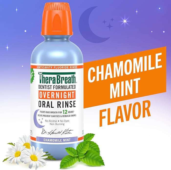 TheraBreath Overnight Mouthwash, Fights Bad Breath for 12 Hours, Chamomile Mint Flavor, Dentist Formulated, Fluoride Rinse, Alcohol Free, 16 fl oz (Pack of 2) - Image 2