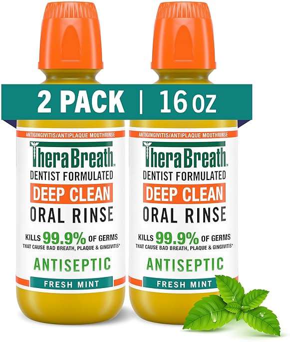 TheraBreath Deep Clean Mouthwash, Antiseptic Benefits, Fresh Mint Flavor, Dentist Formulated, Alcohol Free, 16 fl oz (Pack of 2) - Image 1