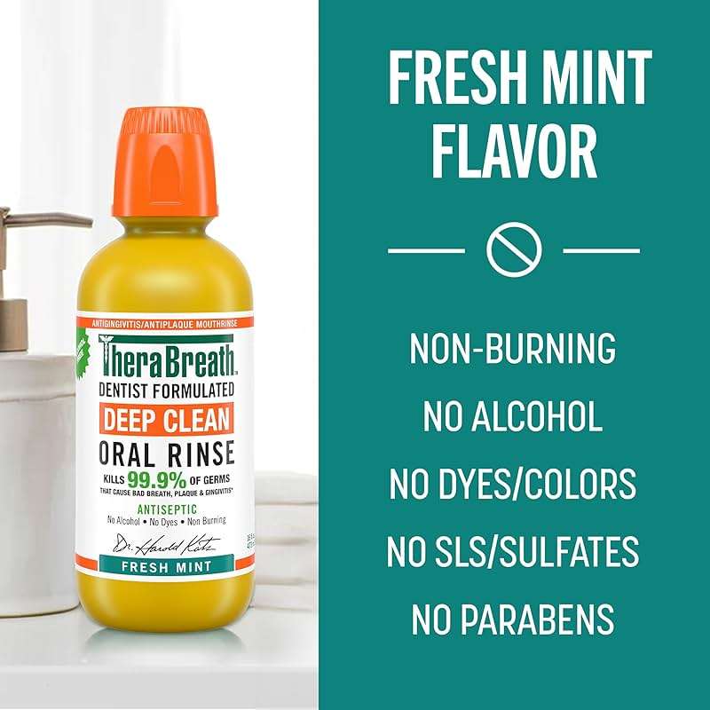 TheraBreath Deep Clean Mouthwash, Antiseptic Benefits, Fresh Mint Flavor, Dentist Formulated, Alcohol Free, 16 fl oz (Pack of 2) - Image 6