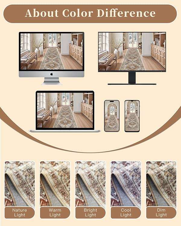 Madane Runner Rug 2x8, Washable Hallway Runner Rugs, Non-Slip Low-Pile Soft Kitchen Rug Runner Laundry Room Rug, Vintage Throw Entry Foyer Mat for Entrance Living Room (Turmeric/Grey, 2 x 8) - Image 10