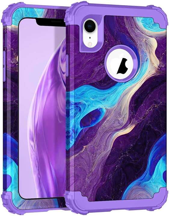 Hocase for iPhone XR Case, Heavy Duty Shockproof Protection Soft Silicone Rubber+Hard Plastic Bumper Hybrid Dual Layer Protective Case for iPhone XR (6.1-inch Display) 2018 - Blue Purple Marble - Image 1