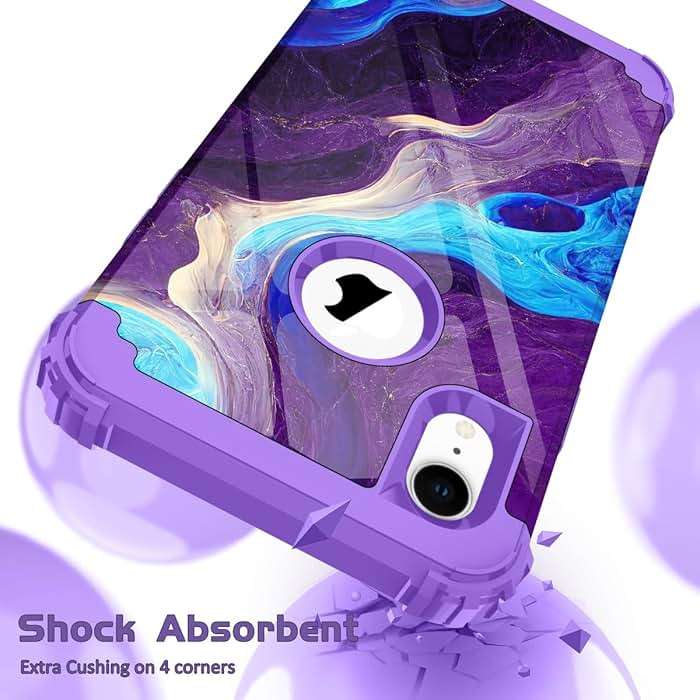 Hocase for iPhone XR Case, Heavy Duty Shockproof Protection Soft Silicone Rubber+Hard Plastic Bumper Hybrid Dual Layer Protective Case for iPhone XR (6.1-inch Display) 2018 - Blue Purple Marble - Image 3