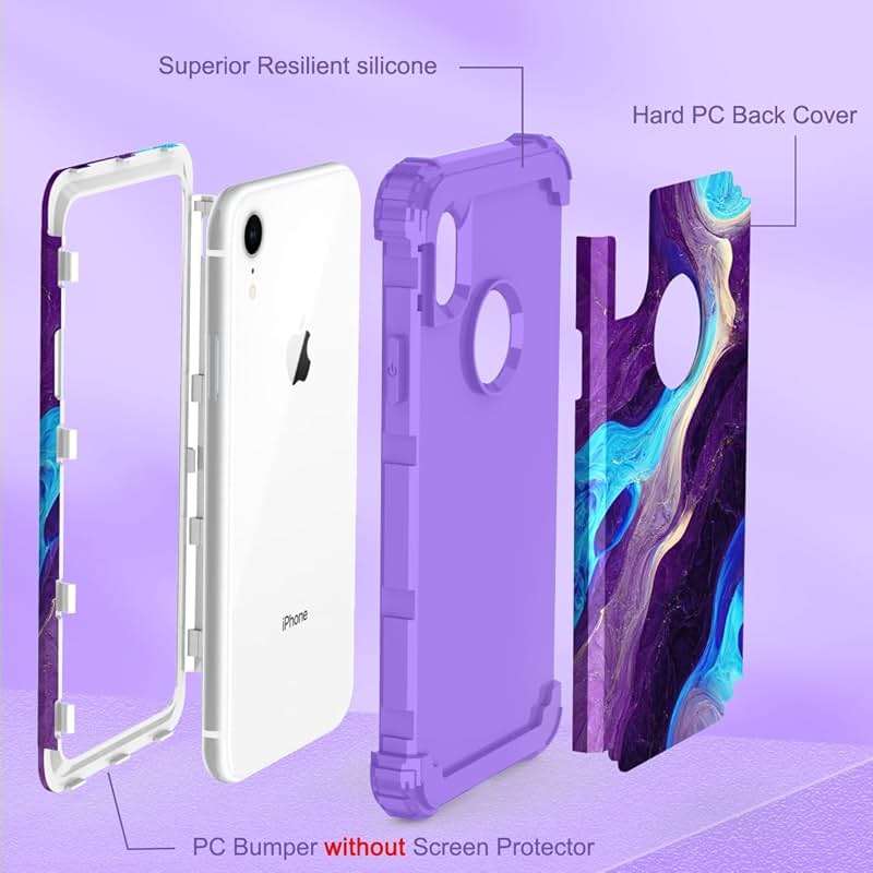 Hocase for iPhone XR Case, Heavy Duty Shockproof Protection Soft Silicone Rubber+Hard Plastic Bumper Hybrid Dual Layer Protective Case for iPhone XR (6.1-inch Display) 2018 - Blue Purple Marble - Image 5