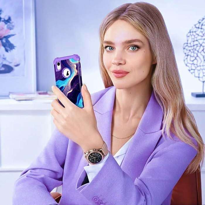Hocase for iPhone XR Case, Heavy Duty Shockproof Protection Soft Silicone Rubber+Hard Plastic Bumper Hybrid Dual Layer Protective Case for iPhone XR (6.1-inch Display) 2018 - Blue Purple Marble - Image 7