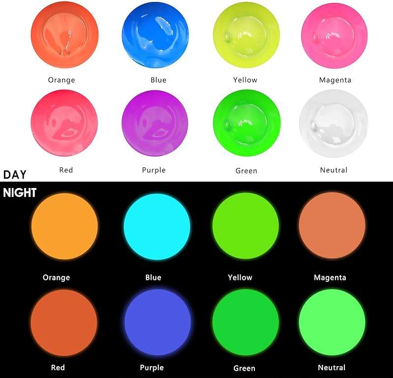 Artecho Glow in the Dark Acrylic Paint Set, 8 Colors x 20ml (0.7oz) | Non-Toxic, Waterproof, For Canvas Rock Wood Fabric, Rich Pigment, For Adults & Hobbyists - Image 4