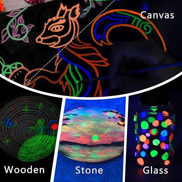 Artecho Glow in the Dark Acrylic Paint Set, 8 Colors x 20ml (0.7oz) | Non-Toxic, Waterproof, For Canvas Rock Wood Fabric, Rich Pigment, For Adults & Hobbyists - Image 7