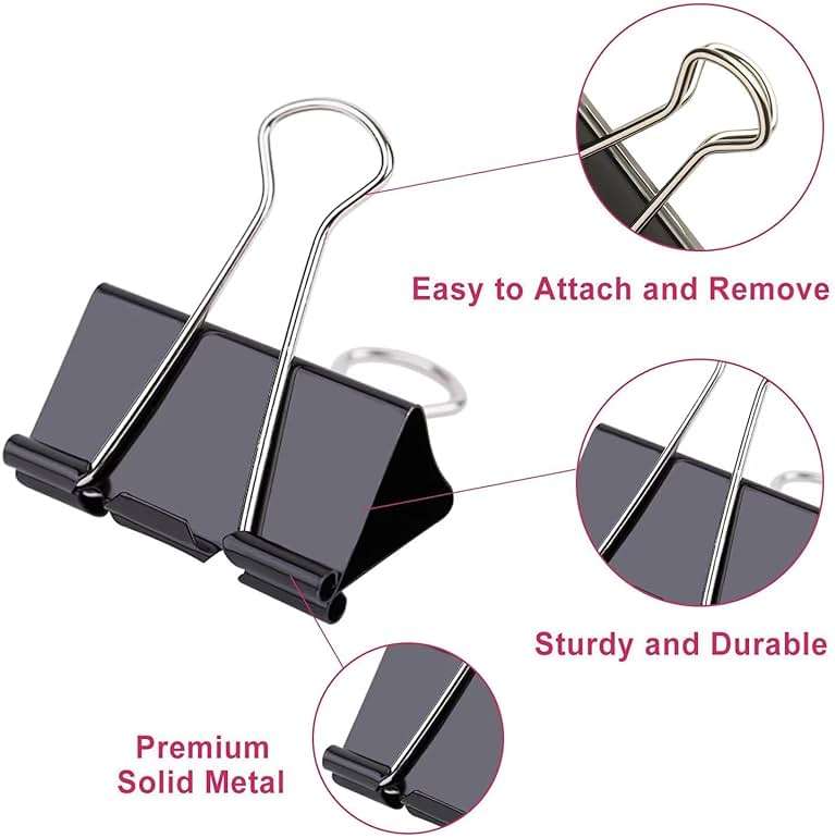 STOLCA 208 PCS Binder Clips Paper Clamps Assorted Sizes, Metal Paper Binder Clip, Black Binding Paperwork Clamp Bulk, Office Supplies for School Teachers - Image 5