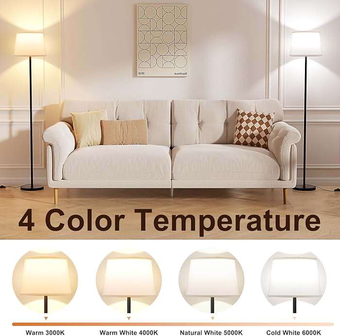 Raexpectis Modern Floor Lamp with Adjustable Brightness, Remote Control, Black, LED Bulbs, White Shade, Foot Switch, Easy Assembly - Image 5