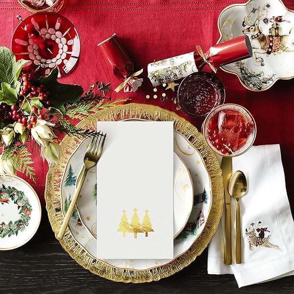 Horaldaily 100 Christmas Disposable Paper Decorative Guest Napkins, Gold Foil Christmas Trees Hand Towel for Party Lunch Dinner Kitchen Bathroom - Image 4