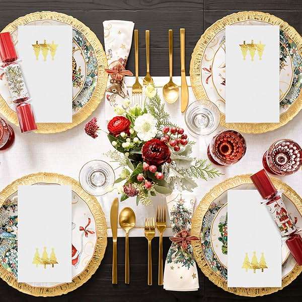 Horaldaily 100 Christmas Disposable Paper Decorative Guest Napkins, Gold Foil Christmas Trees Hand Towel for Party Lunch Dinner Kitchen Bathroom - Image 5