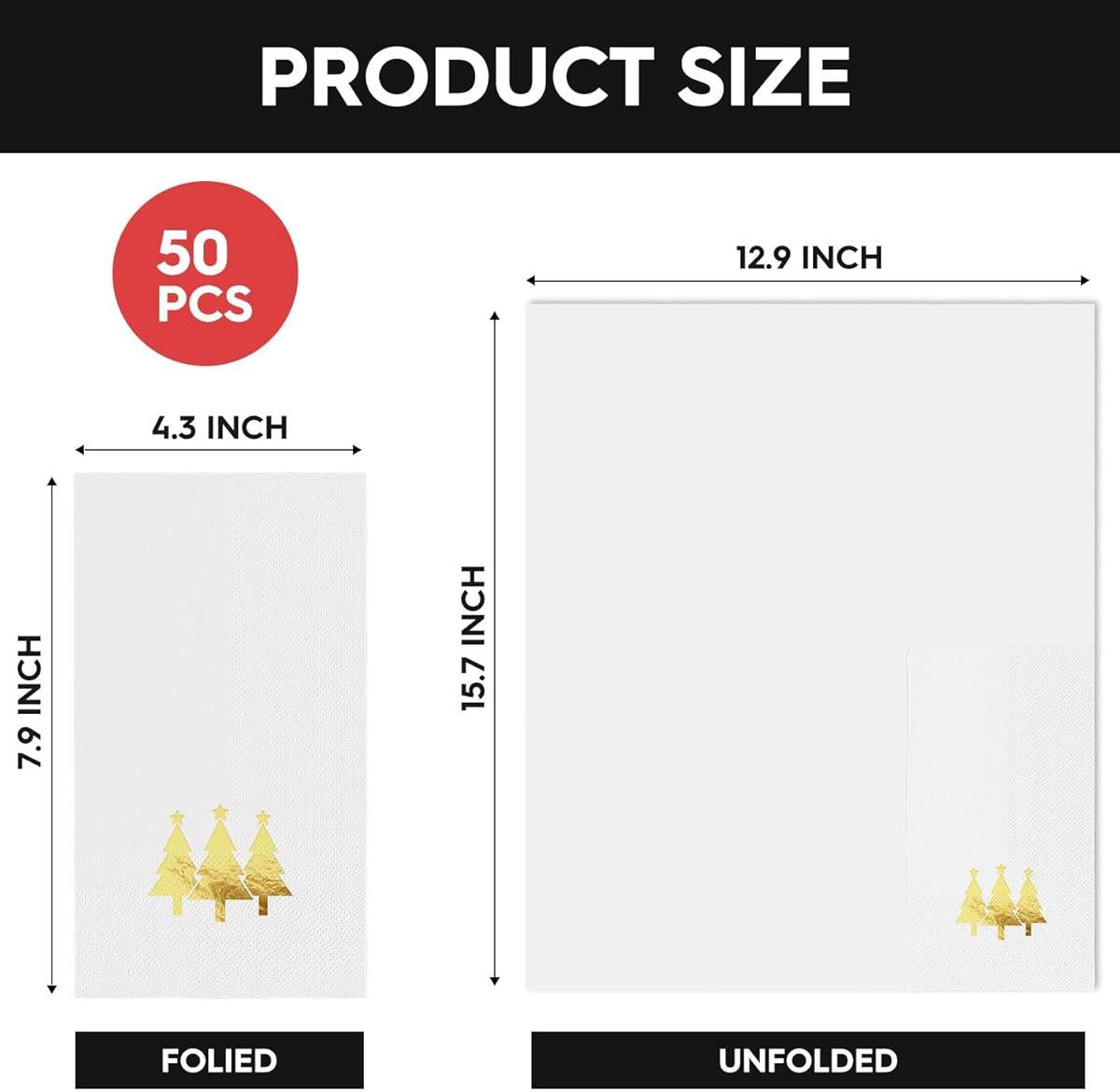 Horaldaily 100 Christmas Disposable Paper Decorative Guest Napkins, Gold Foil Christmas Trees Hand Towel for Party Lunch Dinner Kitchen Bathroom - Image 7