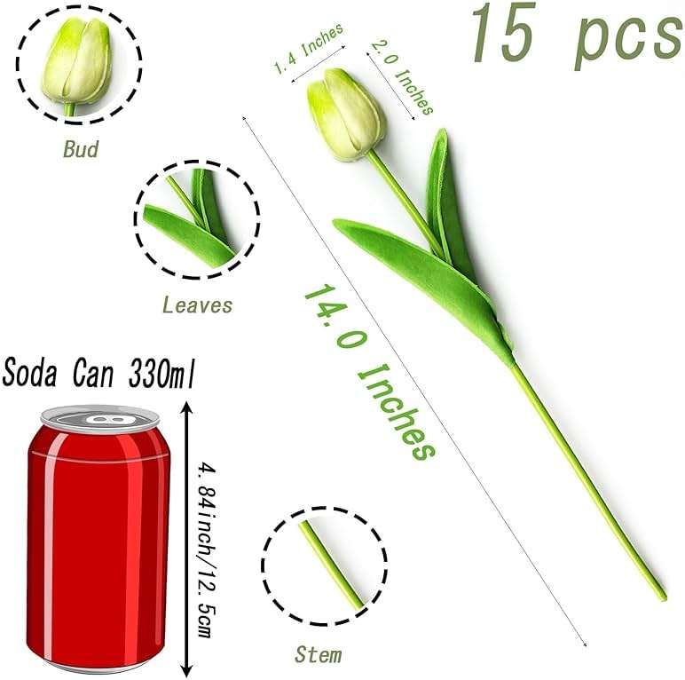 SITUMEIZI Fake Flowers Tulips Artificial Flower 15pcs Real Touch PU 14" for Spring Easter Home Kitchen Wedding Bouquet Bulk Mother's Gift Day Decorations(Assorted Colors,5) - Image 3