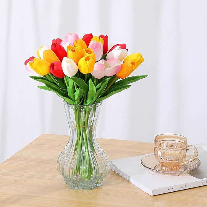 SITUMEIZI Fake Flowers Tulips Artificial Flower 15pcs Real Touch PU 14" for Spring Easter Home Kitchen Wedding Bouquet Bulk Mother's Gift Day Decorations(Assorted Colors,5) - Image 5