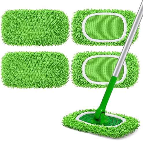 Yicotira Reusable Microfiber Mop Pads Compatible with Swiffer Sweeper- 4 Pack Dry Sweeping Cloths & Wet Mopping Cloths - Chenille Washable Wet Pads Refill for Mopping Floors (Mop is not Included) - Image 1
