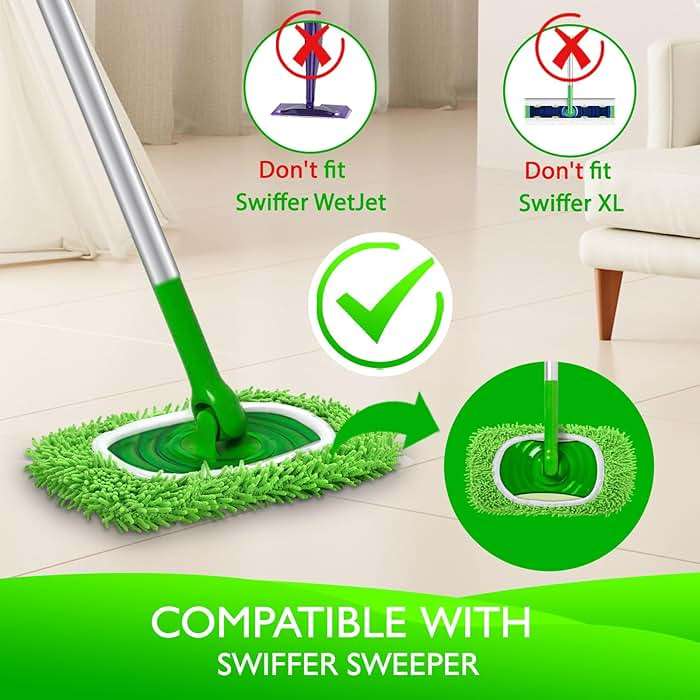 Yicotira Reusable Microfiber Mop Pads Compatible with Swiffer Sweeper- 4 Pack Dry Sweeping Cloths & Wet Mopping Cloths - Chenille Washable Wet Pads Refill for Mopping Floors (Mop is not Included) - Image 2