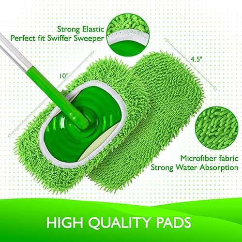 Yicotira Reusable Microfiber Mop Pads Compatible with Swiffer Sweeper- 4 Pack Dry Sweeping Cloths & Wet Mopping Cloths - Chenille Washable Wet Pads Refill for Mopping Floors (Mop is not Included) - Image 3