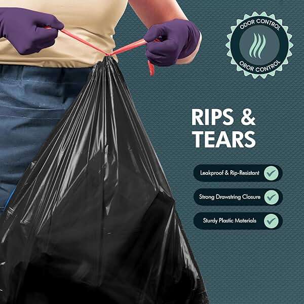 PAMI Tall 13-Gallon Kitchen Drawstring Trash Bags [80-Pack, Black] - Extra-Strong Plastic Garbage Bags- Thick Trash Can Liners For Kitchen, Bathroom & Outdoor Bins- 2ft x2ft Unscented Trash Bags - Image 4