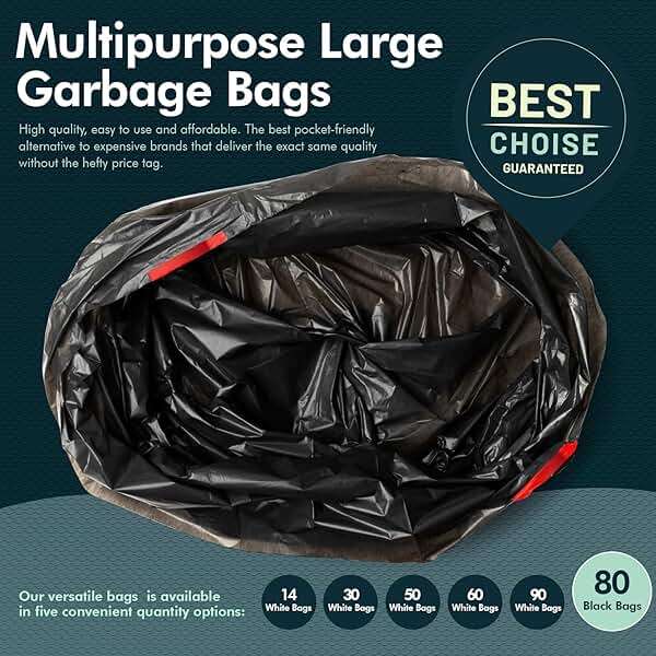 PAMI Tall 13-Gallon Kitchen Drawstring Trash Bags [80-Pack, Black] - Extra-Strong Plastic Garbage Bags- Thick Trash Can Liners For Kitchen, Bathroom & Outdoor Bins- 2ft x2ft Unscented Trash Bags - Image 5