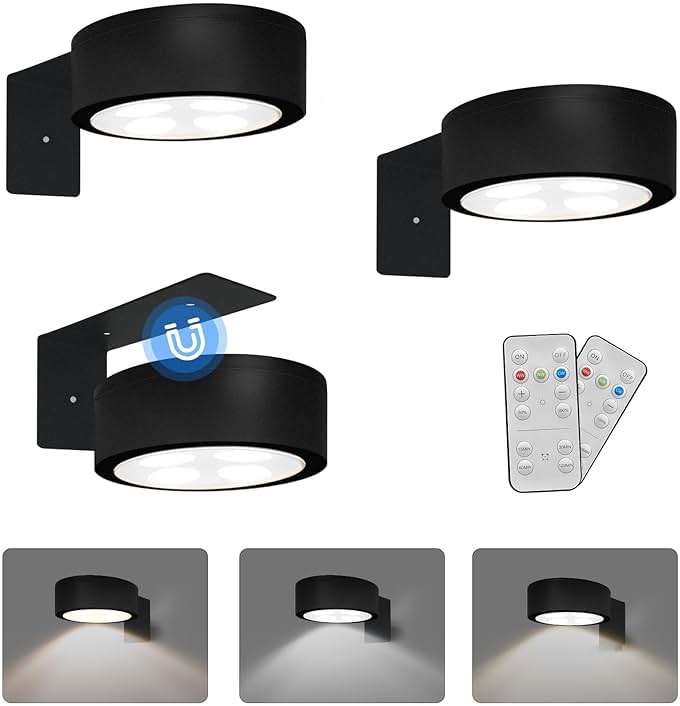 3-Pack Battery Operated Picture Light Magnetic Painting Light with 3 Lighting Modes,Remote and Dimmable Timer Art Display Light for Picture Artworking Frame Portrait,Wireless Wall Decor Puck Lights - Image 1