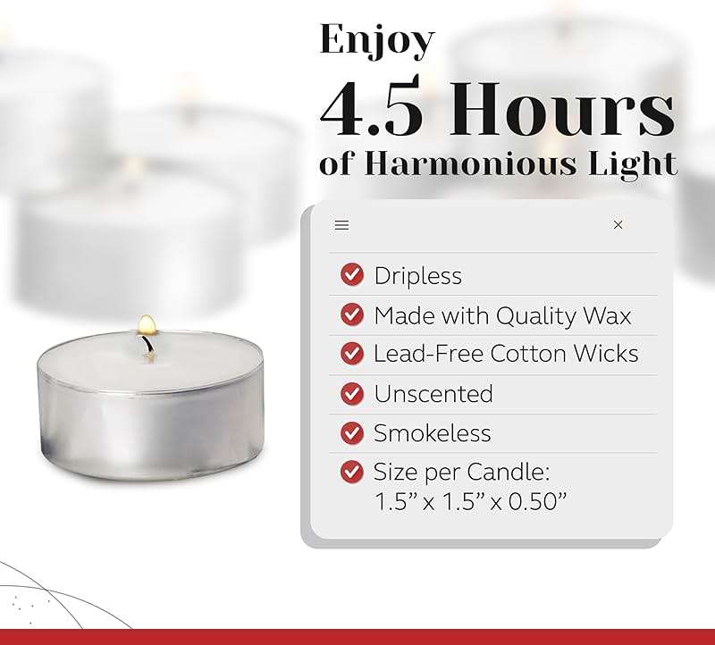 100 Pack Tealight Candles in Metal Cups - Clean, White Unscented with 4.5 Hour Long Burning Time - Votive Candles Bulk for Romantic Dinner, Weddings, Spa & Hotels by PARNOO - Image 3