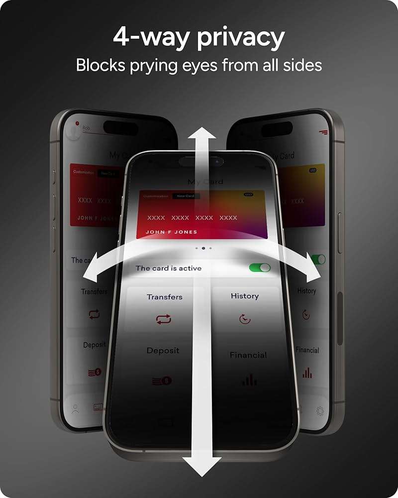 ZAGG InvisibleShield Glass Elite Privacy 360 iPhone 15 Pro Max Screen Protector - 5X Stronger with Reinforced Edges, 4-Way Privacy Filter, Scratch & Smudge-Resistant Surface, Easy to Install - Image 3