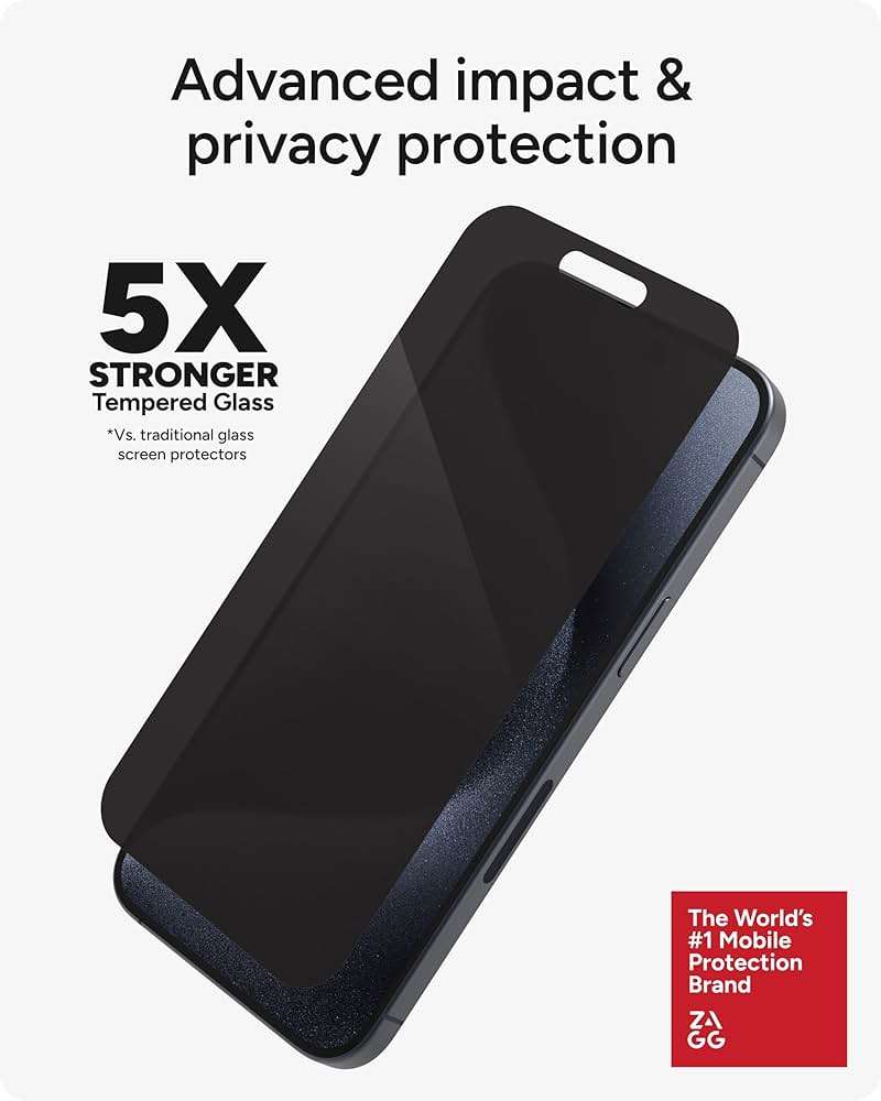 ZAGG InvisibleShield Glass Elite Privacy 360 iPhone 15 Pro Max Screen Protector - 5X Stronger with Reinforced Edges, 4-Way Privacy Filter, Scratch & Smudge-Resistant Surface, Easy to Install - Image 5