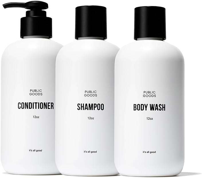 Public Goods Shower Essentials for Men and Women | Natural Shampoo, Conditioner & Body Wash | Made with Organic Essential Oils | Sulfate & Paraben Free | Vegan Friendly | 12 Fl Oz Bottles - Image 1
