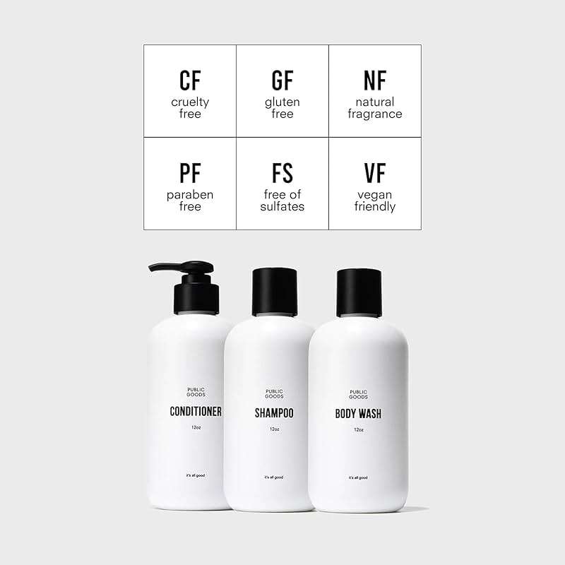 Public Goods Shower Essentials for Men and Women | Natural Shampoo, Conditioner & Body Wash | Made with Organic Essential Oils | Sulfate & Paraben Free | Vegan Friendly | 12 Fl Oz Bottles - Image 2