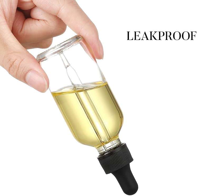 Set of 4, 1 oz Clear Eye Dropper Bottles with 1 Stainless Steel Funnels & 4 Labels - Black Caps 30ml Thick Glass Tincture Bottles - Leakproof Essential Oils Bottles for Health, Personal Care & Beauty - Image 9