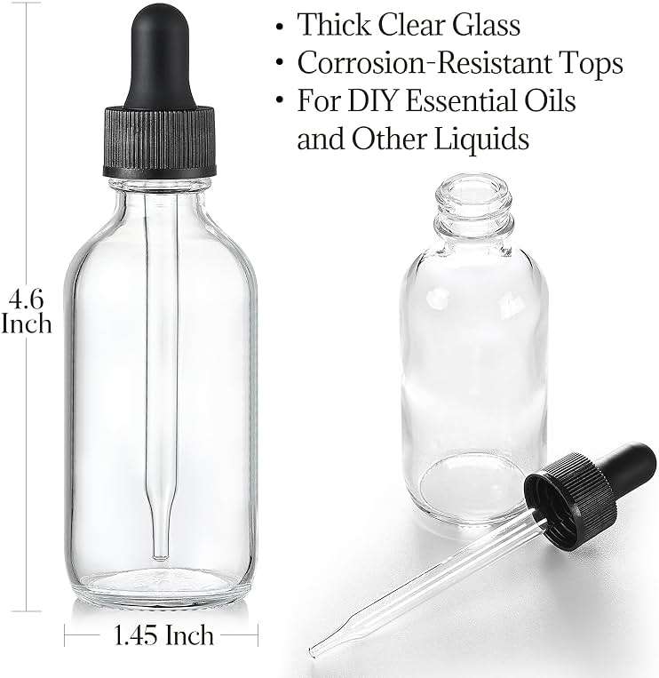 4 Pcs, 2 oz Clear Eye Dropper Bottles with 1 Stainless Steel Funnels & 4 Labels - Black Caps 60ml Thick Glass Tincture Bottles - Leakproof Essential Oils Bottles for Health, Personal Care & Beauty - Image 3