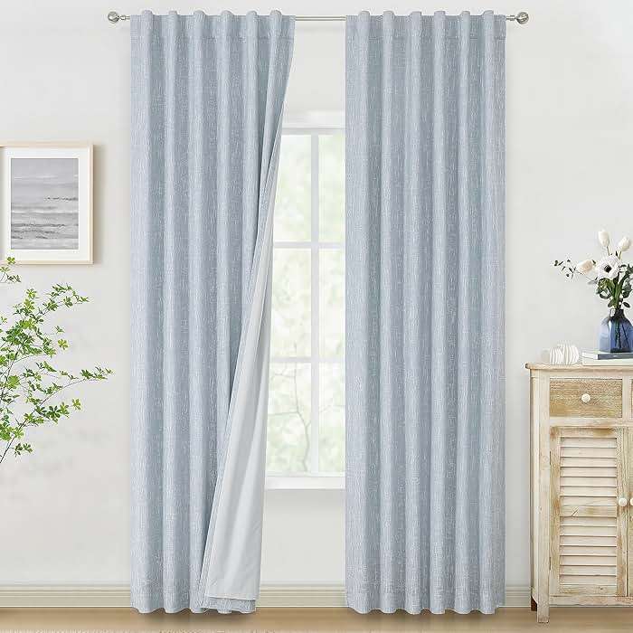Vision Home Chambray Blue Full Blackout Curtains 84 inch for Bedroom Living Room Darkening Soundproof Window Panels Thermal Insulated Rod Pocket Back Tab Grayish Blue Drapes 2 Panels 50" Wx84 L - Image 1