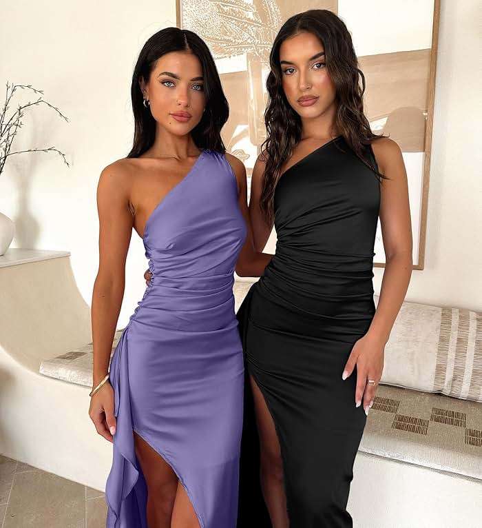 Memoriesea Women's Sexy One Shoulder High Split Cocktail Wedding Party Maxi Dress - Image 6
