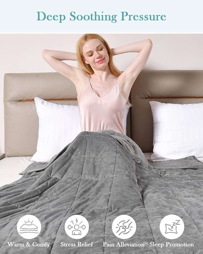 Topblan Weighted Blanket Twin Size 15lbs, Adult Weighted Blankets with Soft Warm Fabric for Sleeping and Calming, Adult Heavy Blanket for Sofa Bed, Grey, 48 x 72 inches - Image 5