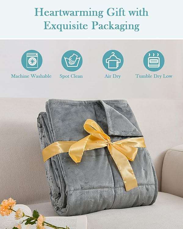Topblan Weighted Blanket Twin Size 15lbs, Adult Weighted Blankets with Soft Warm Fabric for Sleeping and Calming, Adult Heavy Blanket for Sofa Bed, Grey, 48 x 72 inches - Image 7