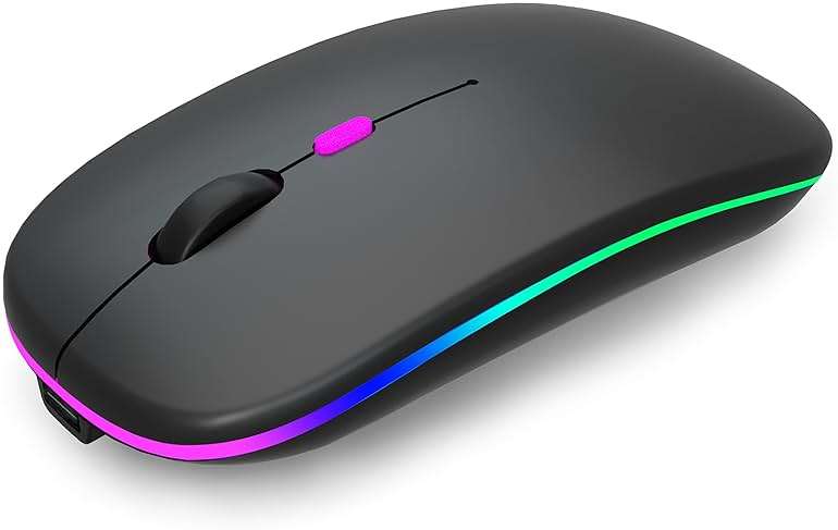 AIKOKOK Wireless Bluetooth Mouse, Rechargeable, Dual Mode Bluetooth 5.2 & 2.4G USB, LED Lights, Slim, Silent, Portable Computer Mouse for Laptop, PC, MacBook, iPad, Tablet (Black) - Image 1