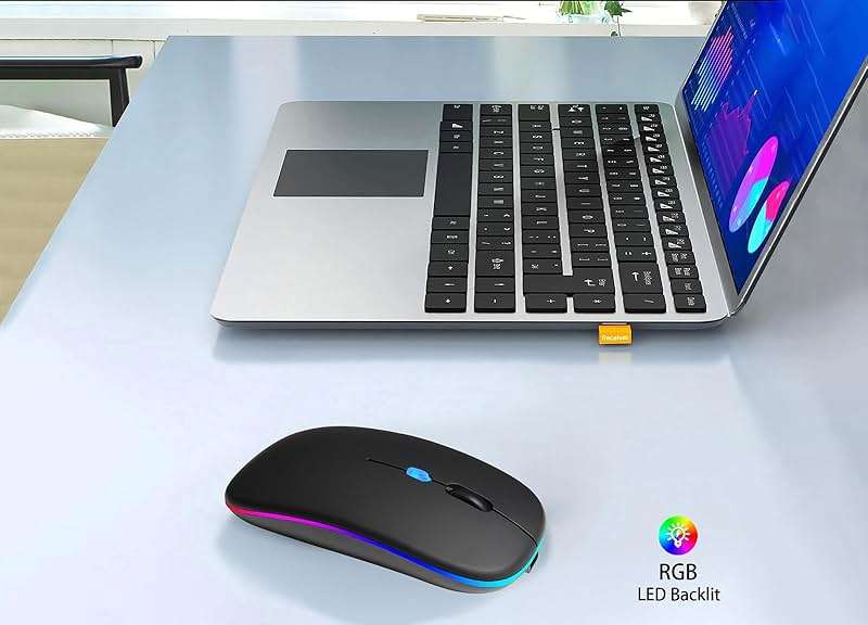 AIKOKOK Wireless Bluetooth Mouse, Rechargeable, Dual Mode Bluetooth 5.2 & 2.4G USB, LED Lights, Slim, Silent, Portable Computer Mouse for Laptop, PC, MacBook, iPad, Tablet (Black) - Image 2