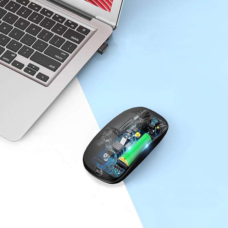 AIKOKOK Wireless Bluetooth Mouse, Rechargeable, Dual Mode Bluetooth 5.2 & 2.4G USB, LED Lights, Slim, Silent, Portable Computer Mouse for Laptop, PC, MacBook, iPad, Tablet (Black) - Image 5