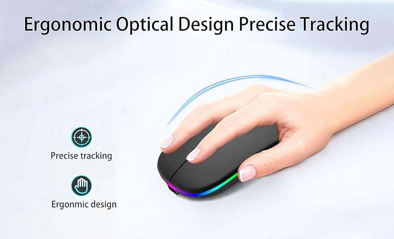 AIKOKOK Wireless Bluetooth Mouse, Rechargeable, Dual Mode Bluetooth 5.2 & 2.4G USB, LED Lights, Slim, Silent, Portable Computer Mouse for Laptop, PC, MacBook, iPad, Tablet (Black) - Image 8