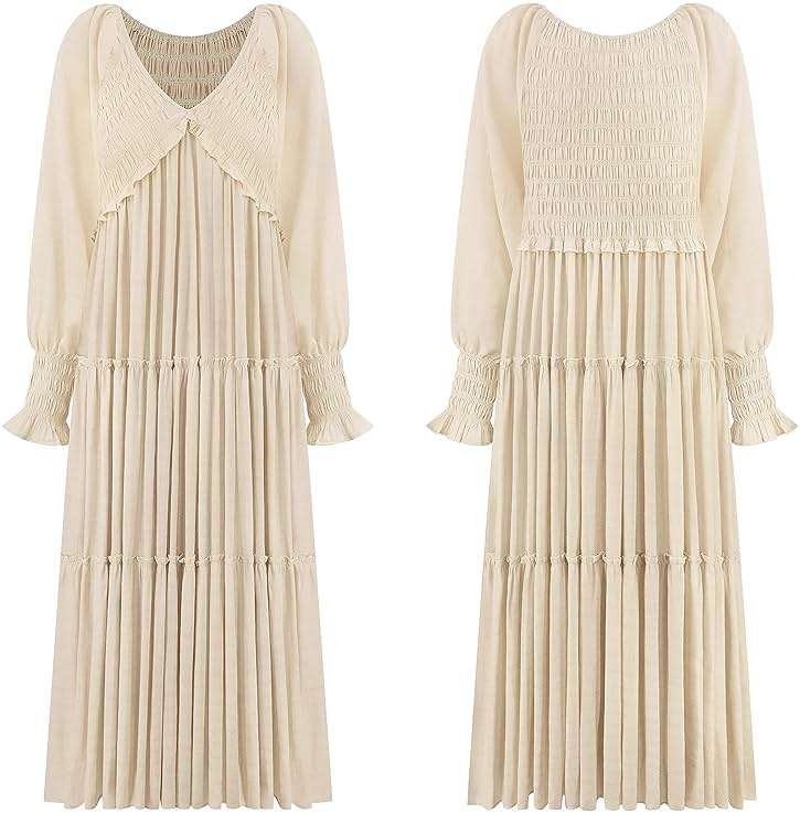 R.Vivimos Maxi Dress for Women Long Sleeve V Neck Empire Waist Layered Ruffle Boho Casual Flowy Long Dresses - Image 6